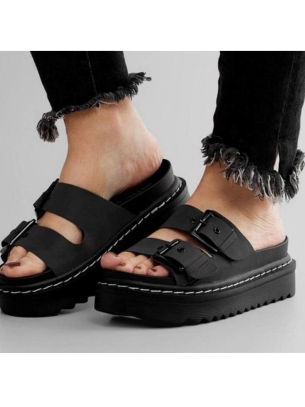 Madden Girl Black Double Buckle Platform Sandal Dizzyy Slides size 7